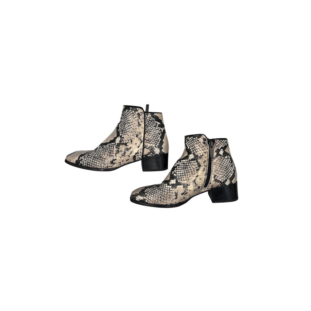 Aquatalia Ankle Boots Womens 7.5 Tan Black Excellent Snakeskin Block Heel Italy